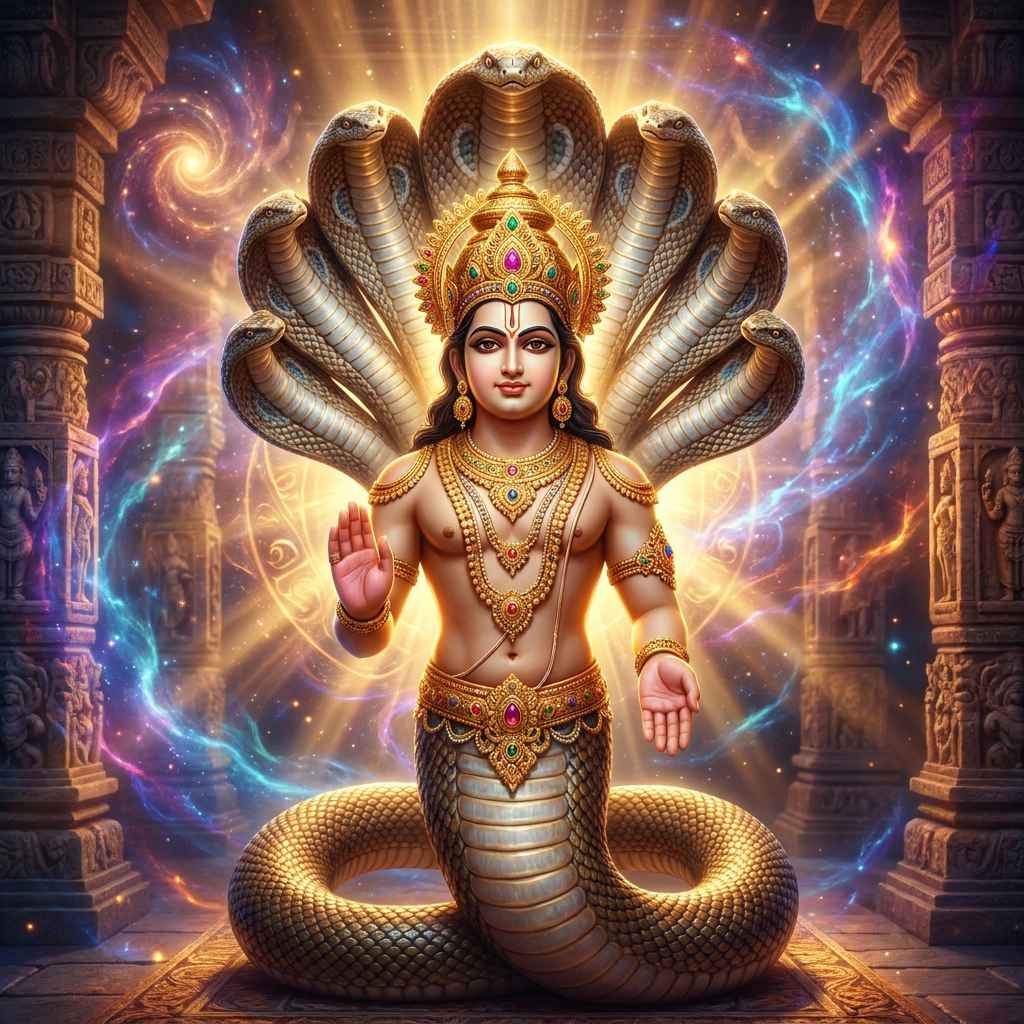 Devotional artwork representing the sacred Nagas of Hindu tradition