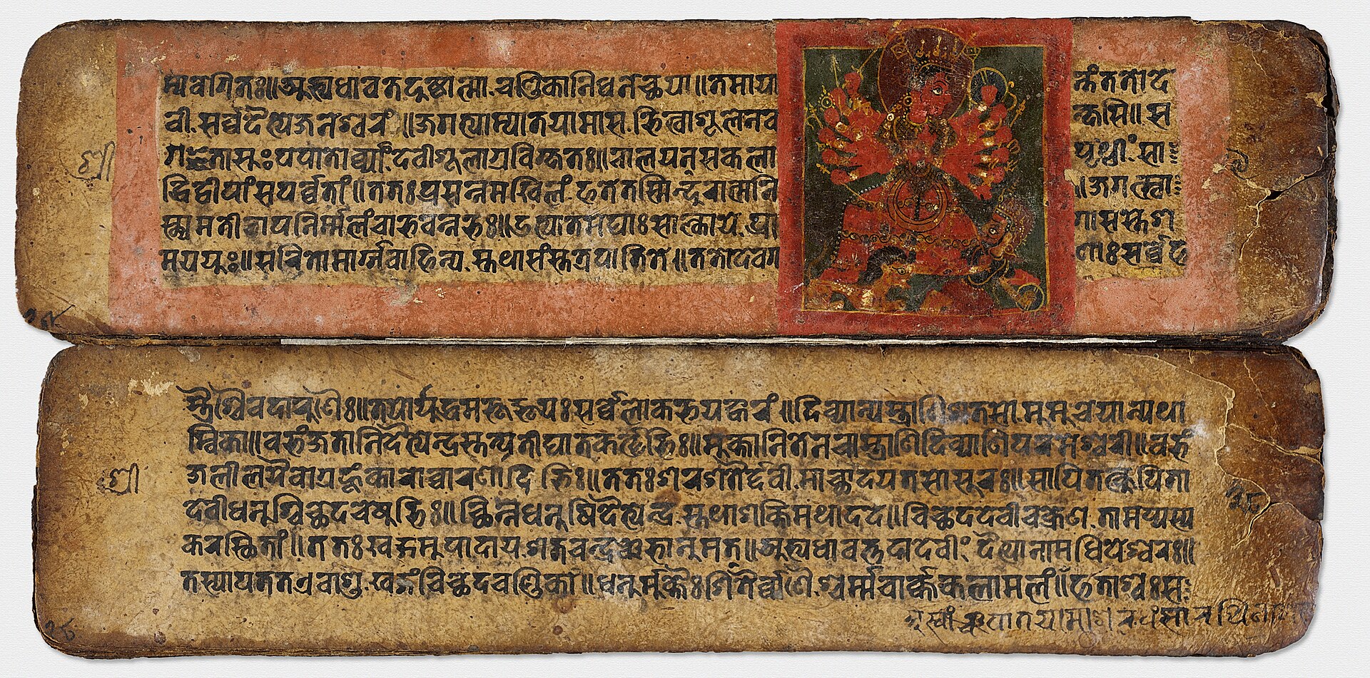 Illustrated manuscript folios from the Devi Mahatmya, an embedded section of the Markandeya Purana.