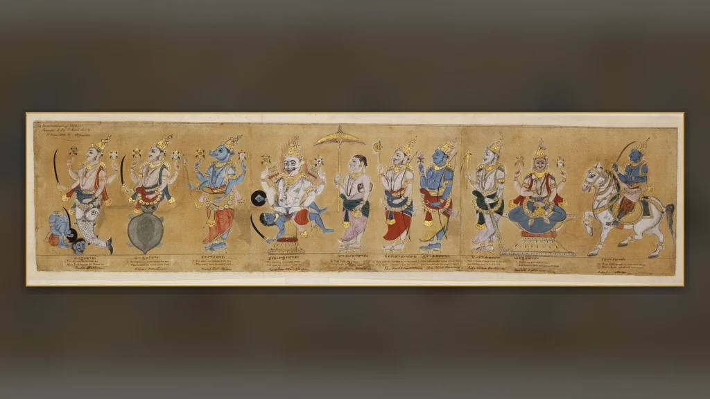 Nineteenth-century painted sequence representing the Dashavatara.