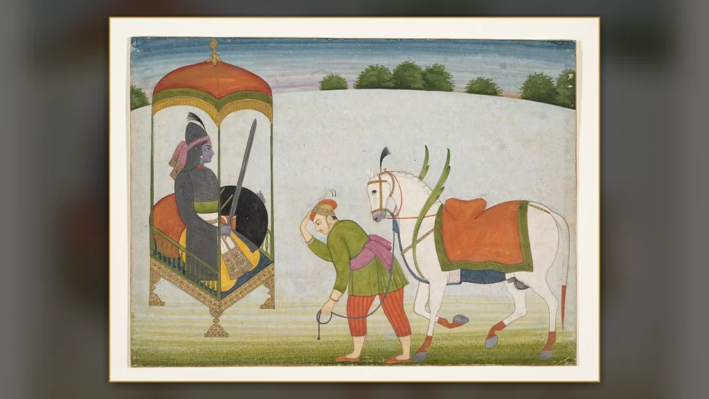 Painted manuscript representation of Kalki, the future avatar of Vishnu.
