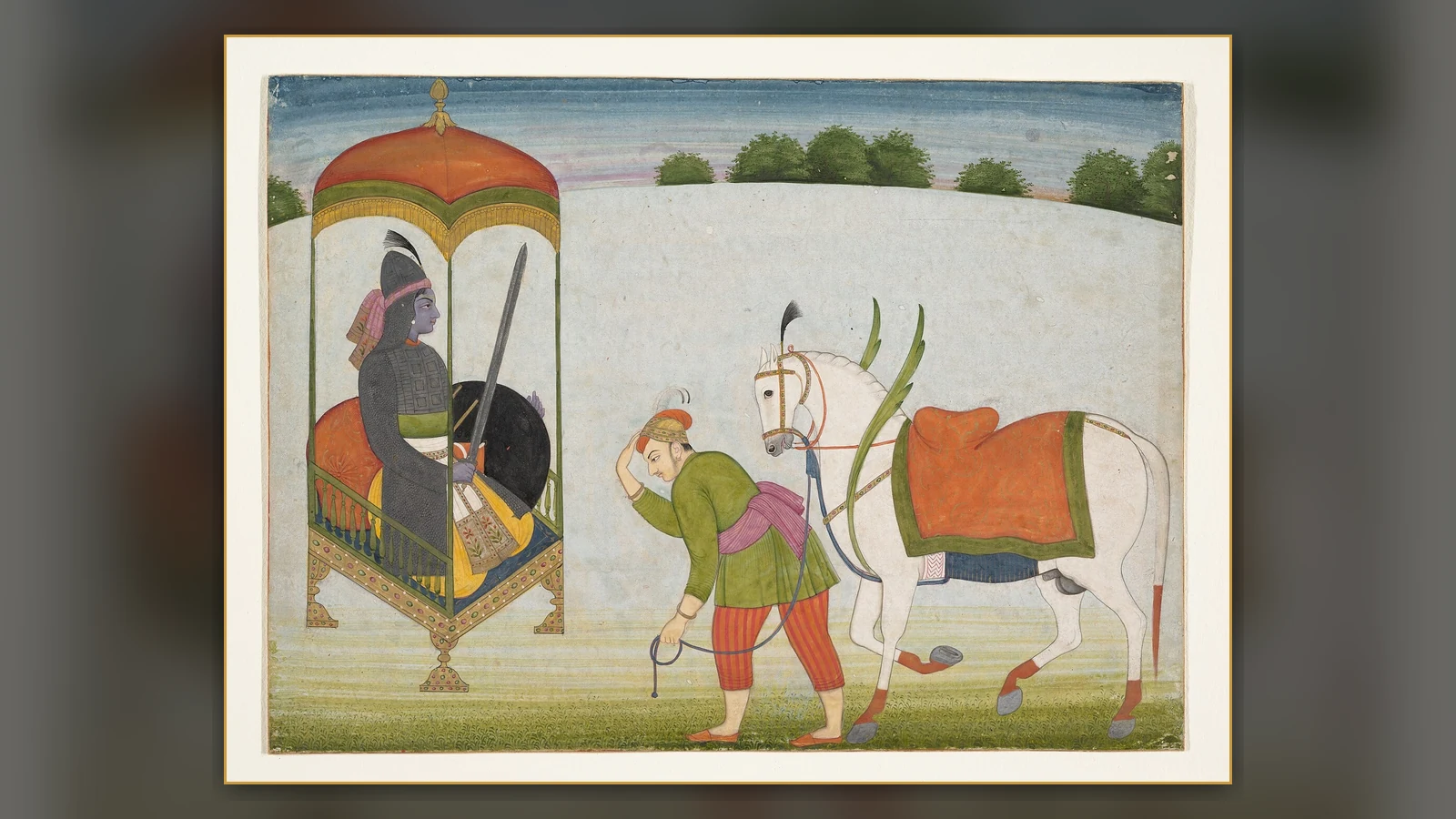 Painted manuscript representation of Kalki, the future avatar of Vishnu.