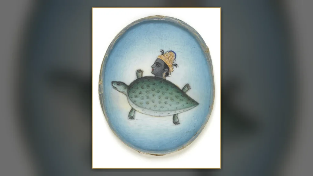 Painted representation of Vishnu as Kurma, the tortoise avatar.