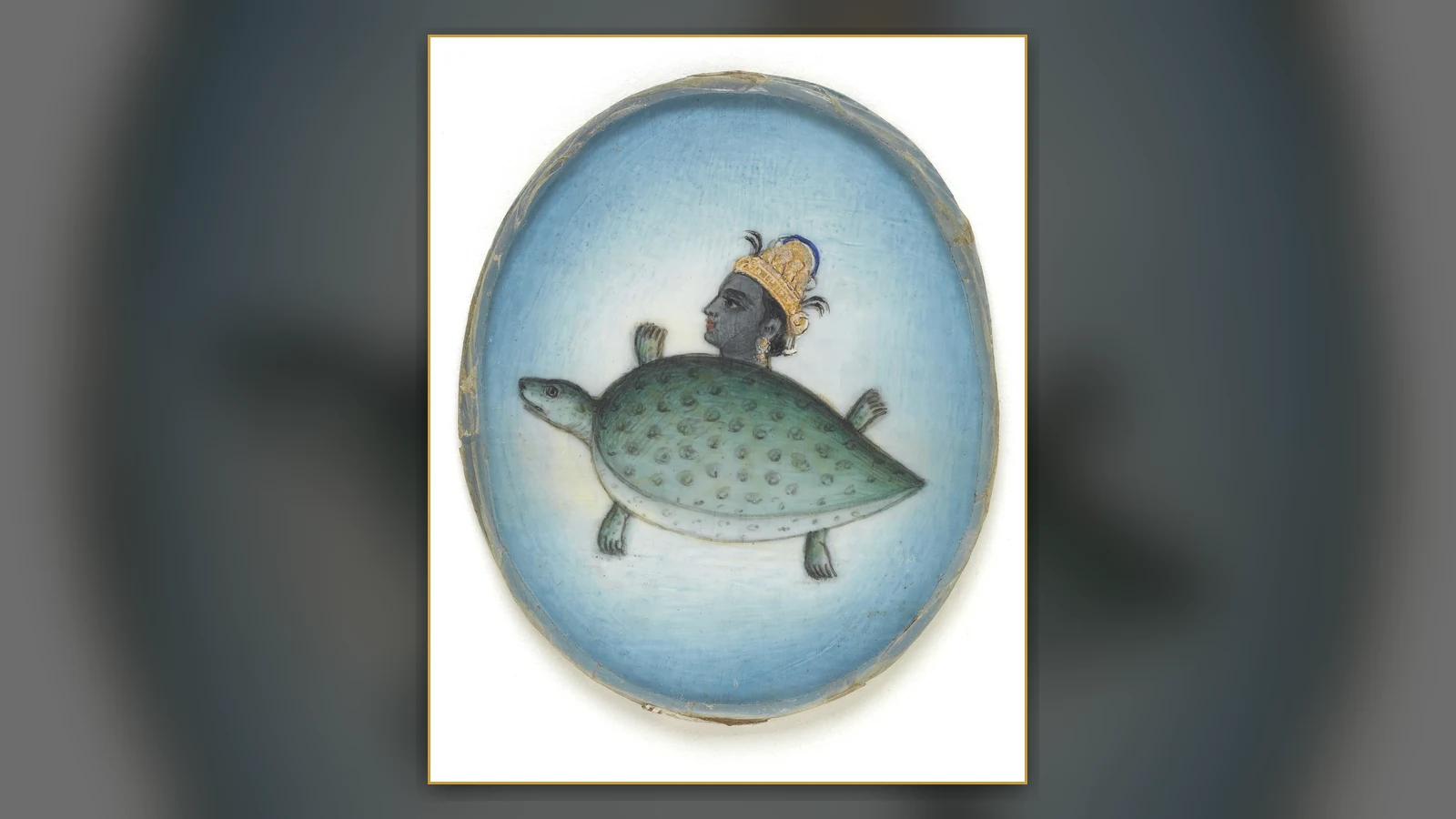 Painted representation of Vishnu as Kurma, the tortoise avatar.