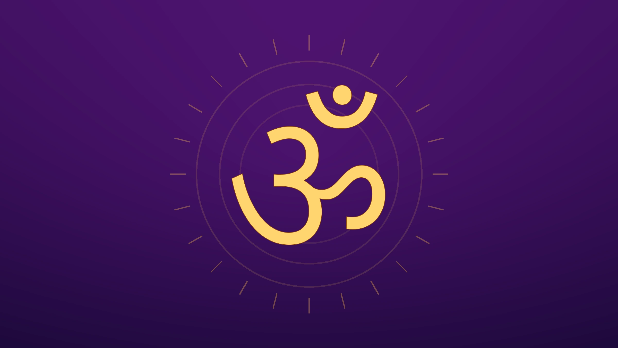 Golden Om symbol on a deep purple circular background.