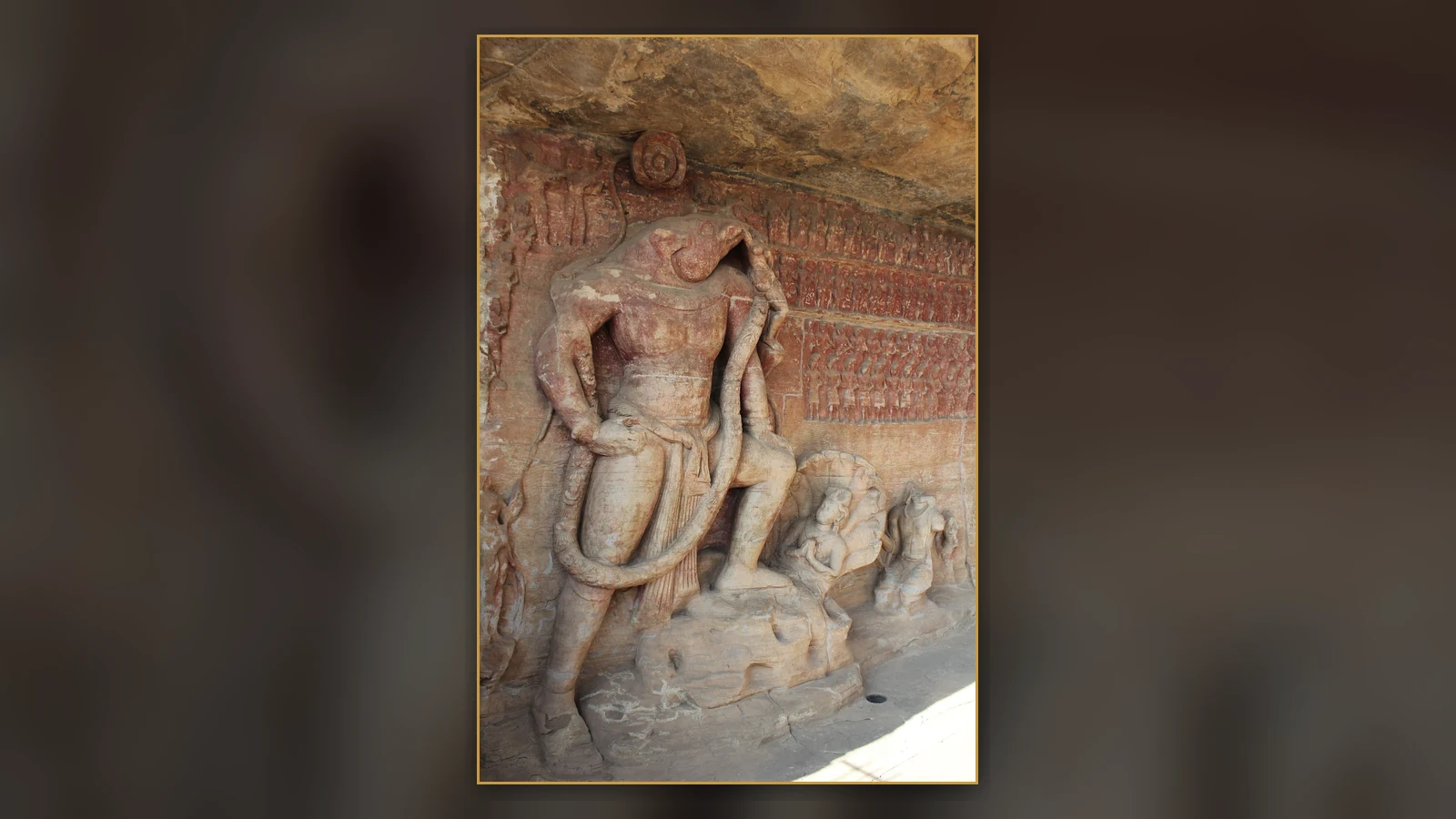Stone relief of Vishnu as Varaha at the Udayagiri Caves.